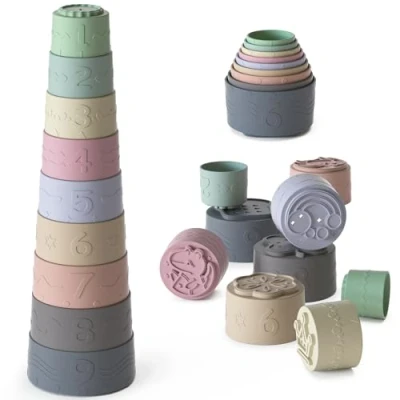 Afbeelding van 9 stuks stapelbekers babyspeelgoed voor 3 6 maanden, sensorische stapeltoren, educatief speelgoed met cijfers en kleur, badspeelgoed zandspeelgoed, cadeau 7, 8, 9, 10, 11, 12 1 jaar,
