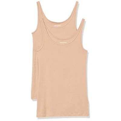 Afbeelding van Amazon Essentials 2 Pack dunne riem tank voor dames,Medium Beige/Medium Beige,XXL