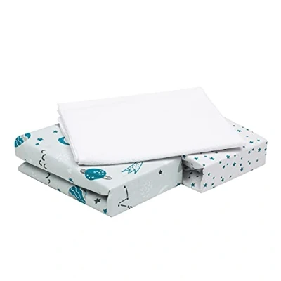 Afbeelding van FlyIdeas Hoeslaken 60x120 voor Babybed Kinderbed, 3 STK. 2 Ledikant + 1 Waterdichte Matras Beschermer Babybedje 100% Puur Katoen Gecert. Kinderen EU Gemaakt