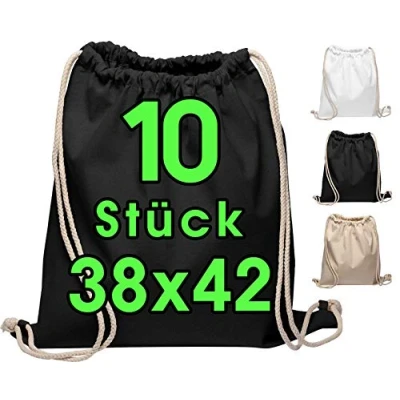 Afbeelding van katoenen tas 10 stuks 38x42cm sporttas rugzak stoffen gymtas, tas, jute OEKO TEX® gecertificeerde boodschappentas Gym Sac Sack voor schilderen (zwart, stuks)