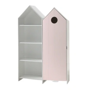 Afbeelding van Deze CASAMI combinatie bestaat uit 2 kasten: 1 kastje met roze deur en open kast.