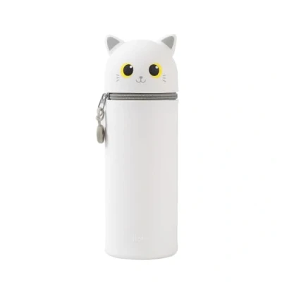 Afbeelding van I TOTAL® Zachte siliconen etui voor school, uittrekbaar met voorgevormde vorm, Witte kat,