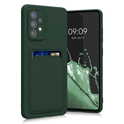Afbeelding van kwmobile telefoonhoesje geschikt voor Samsung Galaxy A52 / 5G A52s Hoesje met pasjeshouder TPU case in donkergroen