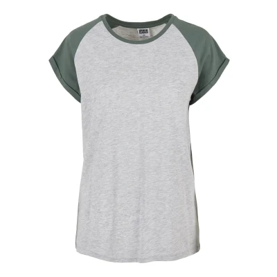 Afbeelding van Urban Classics Contrast Raglan Tshirt print, Dames, Maat: XL, Lightgrey/paleleaf
