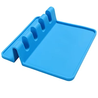 Afbeelding van Siliconen lepelsteun voor fornuisbovenkant met druppelpad,Lepelhouder,Keuken Gebruiksvoorwerp Rest,Siliconen kooklepelhouder en Keukengerei Silablage lepel,spatels,tangen, pollepels (blauw)