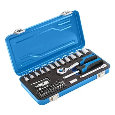Afbeelding van Gereedschapsset I dopsleutelset ratelkast gereedschapskoffer Gerreedschapsset Gereedschap met Schroevendraaierratel zwart blauw, 1/4 inch, 53 stuks