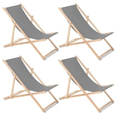 Afbeelding van GreenBlue Set van 4 ligstoelen beuken classic strandstoel Grijs