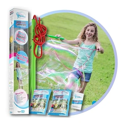 Afbeelding van WOWMAZING Zeepbellenset incl. zeepbellenstokje 2 navulverpakkingen &amp; tips trucs Brochure Gigantische zeepbellen voor kinderen zomeractiviteiten Voeg gewoon water toe