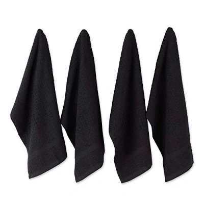 Afbeelding van DII Katoenen wafelbadstof theedoeken, set van 4 stuks, 15 x 26, ultra absorberend, zwaar belastbaar, drogen en reinigen keukenhanddoeken zwart
