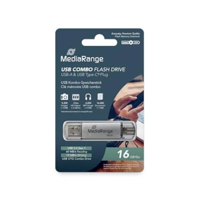 Afbeelding van MediaRange MR935 USB Flash Drive 16 GB Zilver Combo 3.1 + Typ C