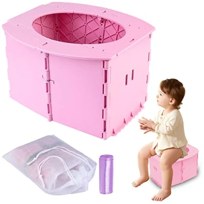 Afbeelding van Vegena potje voor onderweg, opvouwbare toiletbril kinderen, kindertoilet met zakken, toilet reizen, auto, camping
