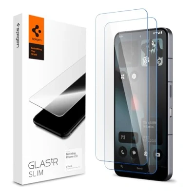 Afbeelding van Spigen Glas.tR Slim Screenprotector compatibel met Nothing Phone (3), 2 Stuks, Kristalhelder, Responsieve Aanraking, Case friendly, 9H Gehard Glas