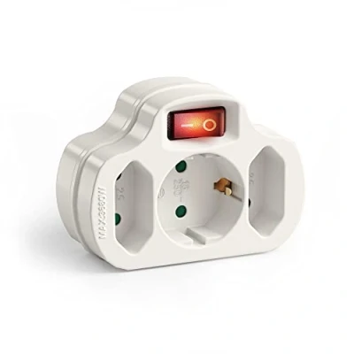 Afbeelding van Meervoudig stopcontact met aan /uitschakelaar, 1 schuko 16 A/250 V AC, 2 eurostopcontacten 2,5 3680 watt, wit