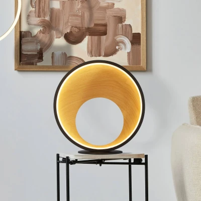 Afbeelding van Searchlight Design tafellamp Curio zwart met hout EU36301 1BK
