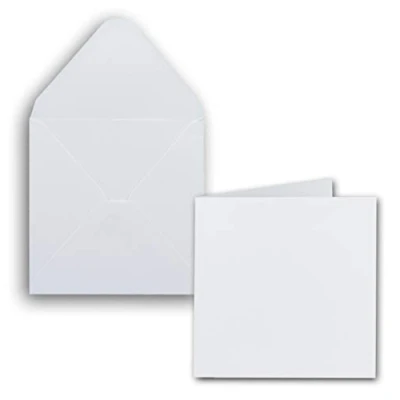 Afbeelding van Vierkante kaarten, inclusief enveloppen, blanco, 14 x cm, in hoogwit, bedrukbare uitnodigingskaarten, ideaal om zelf vorm te geven, 50 stuks