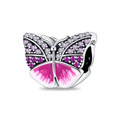 Afbeelding van Roze vlinder Bedelö Keen Jewel, Pink Butterfly Charm Sterling Silver For Bracelet