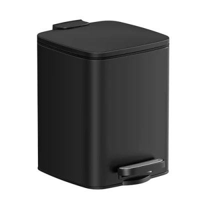 Afbeelding van SONGMICS Afvalemmer voor cosmetica LTB590B0602, inhoud 6 liter, prullenbak de badkamer, kleine afvalbak, met pedaal, ruimtes, deksel, soft closure techniek, van staal, zwart