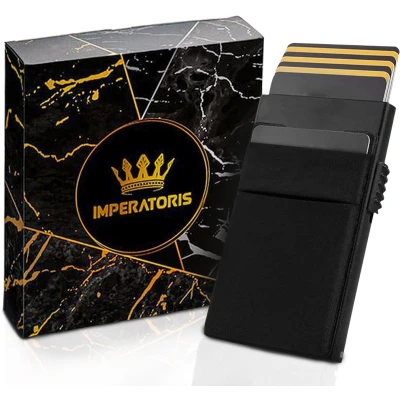 Afbeelding van Imperatoris Luxe Slim Kaarthouder/Pasjeshouder/Portemonnee Aluminium Uitschuifbaar RFID &amp; NFC Beveiliging Zwart