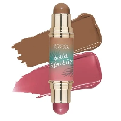 Afbeelding van Physicians Formula Butter Glow &amp; Go Dubbelzijdige Multiuse Make up Stick voor Wangen, Ogen en Lippen, Complementaire Kleuren Bronzing, Contour Blush, BERRY TAN