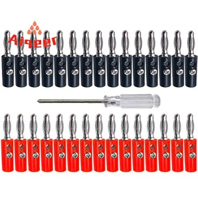 Afbeelding van Aiqeer 30 stuks 4 mm bananenstekker, vernikkelde soldeerloze bananenconnectoradapter, voor luidspreker, audio /video ontvanger (rood, zwart)