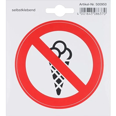 Afbeelding van Metafranc Lijmpictogram ijsconsumptie verboden Ø 97 mm/tekenen/infobord/deurbord/verbod/consumptie verbod/commerciële etikettering / 500950