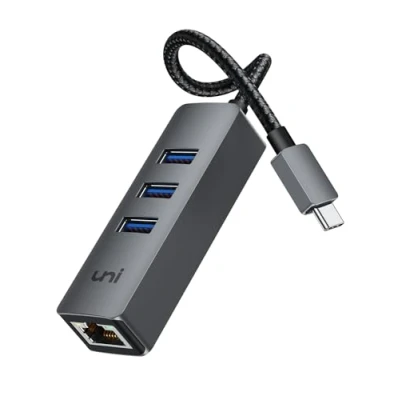 Afbeelding van uni USB C Ethernet adapter, hub aluminium behuizing [Thunderbolt 3] voor MacBook Pro/Air, iPad iMac, Surface Pro 7, Chromebook, XPS etc.