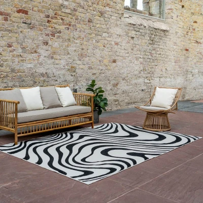 Afbeelding van Buitenkleed Swirl Rechthoek Zwart Dubbelzijdig Polypropyleen 240 x 340 (XL)