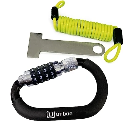 Afbeelding van urbanUR140 Helmslot Karabijnhaak Motorhelmhangslot Licht Multifunctionele met Veiligheidscode Combinatie Antidiefstalkit Slot + Flexibele Stalen Kabel Helmadapter,zwart