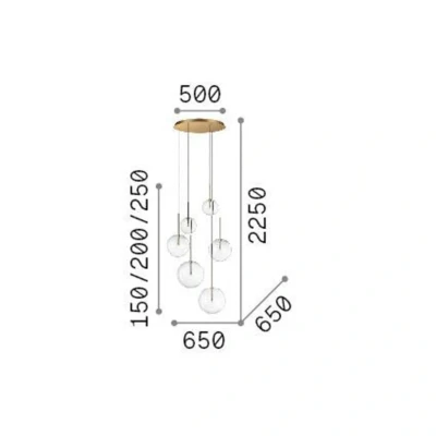 Afbeelding van Ideallux Ideal Lux Equinoxe hanglamp 6 lamps messingkleurig helder glas