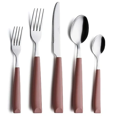 Afbeelding van ANNOVA Platte set roestvrij staal zilverware/bestekset met gekleurde handgrepen (20 stuks, bruin)