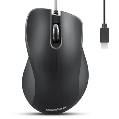 Afbeelding van Perixx PERIMICE 221C Ergonomische USB C Muis met Kabel Optische 1200 dpi, 1,5 m Zwart