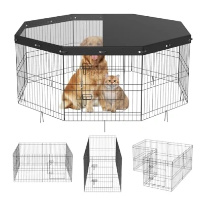 Afbeelding van VEVOR Hondenren 61 cm Konijnenhok Kat Puppy met Top Cover Hek voor Kleine en Middelgrote Huisdieren 8 Inklapbare Metalen Gaaspanelen Buiten Indoor Kamperen