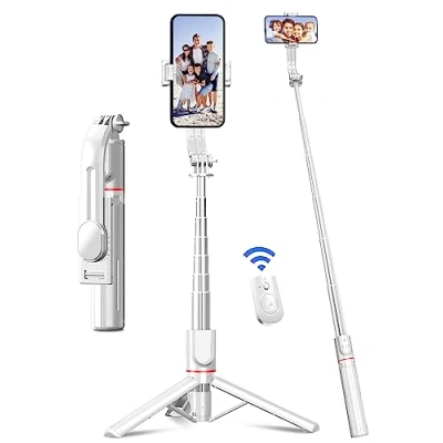Afbeelding van Selfie Stick met verbeterd Statief [2023 Volledig nieuw ontwerp] Aluminium Staaf Mobiele Telefoon Afstandsbediening 360 Draaibaar voor iPhone Samsung, Actiecamera GoPro (Wit)