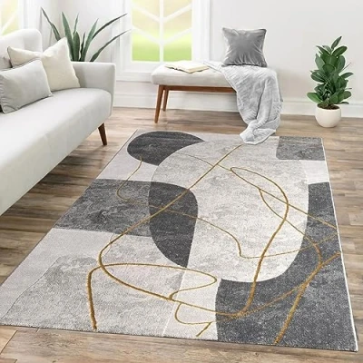 Afbeelding van Tapijt Laagpolig Woonkamer Abstract Patroon 3D Geometrisch, Kleur:Grijs Beige, Maat:240x340 cm