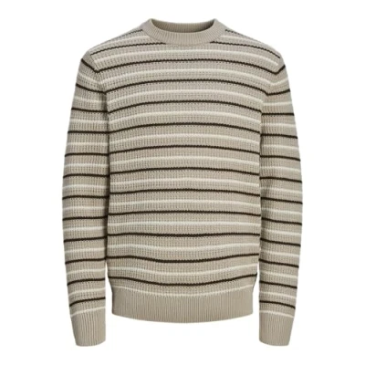 Afbeelding van Jack &amp; Jones Jorbronx Stripe Knit Crew Neck, Humus/Stripes: zeezout, M