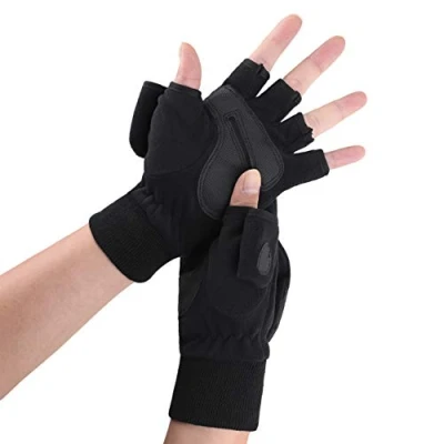 Afbeelding van AfinderDE Heren winter polar fleece halve vinger handschoenen touchscreen multifunctionele winterhandschoenen thermische warme wanten vingerloze met flip top