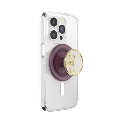Afbeelding van PopSockets Ronde telefoongreep compatibel met MagSafe, inclusief adapterring, telefoonhouder, draadloos opladen Enamel Scorpio
