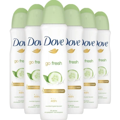 Afbeelding van Dove Go Fresh Anti transpirant Deodorant Spray Cucumber 6 x 150 ml Voordeelverpakking