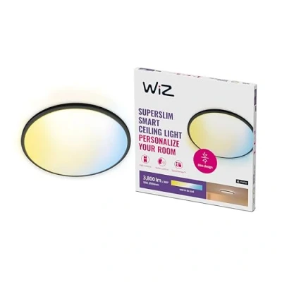 Afbeelding van WiZ Plafondlamp SuperSlim Zwart Slimme LED Verlichting Warm tot Koelwit Licht Geïntegreerd 32W Wi Fi