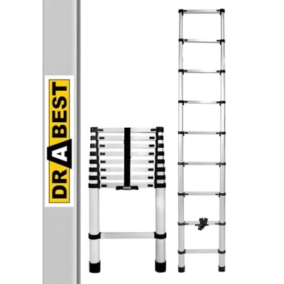Afbeelding van ladder aluminium telescopische uittrekladder opvouwbare universele 9 treden werkhoogte 2,6 m