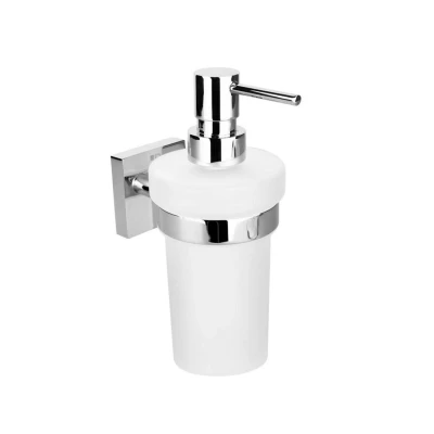 Afbeelding van Zeepdispenser Sapho X Square Hangend 230 ML Chroom / Melkglas