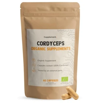 Afbeelding van Cupplement Cordyceps Capsules 60 Stuks Biologisch 500 MG Per Capsule Geen Poeder Supplement Superfood Mushroom Paddenstoel Militaris, Sinensis Foodsporen