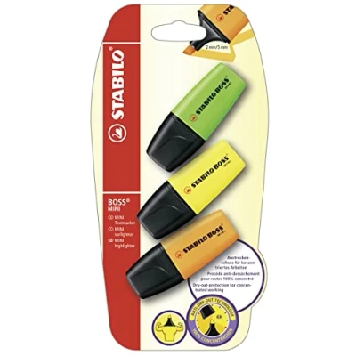 Afbeelding van Tekstmarkeerstift STABILO BOSS MINI 3 stuks geel, groen, oranje