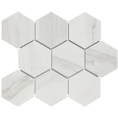 Afbeelding van The Mosaic Factory Barcelona Carrara White Mat Hexagon 9,5x11 cm