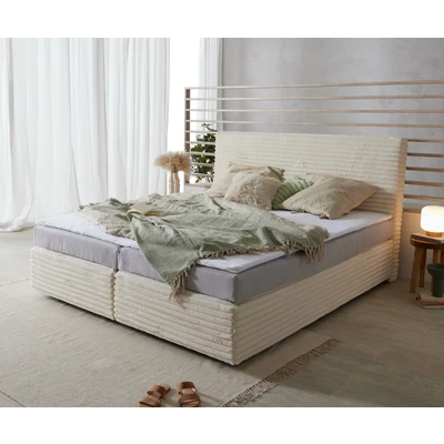 Afbeelding van DELIFE Boxspringbed Dream Well Pluche Koord Beige 180x200 cm met Bonell matras en PU topper