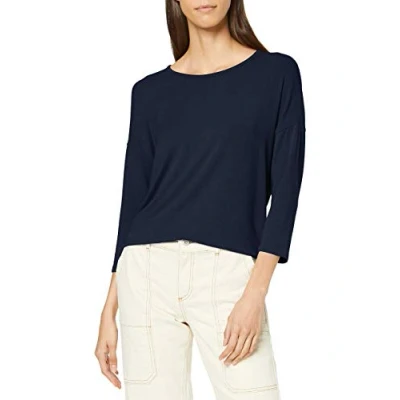 Afbeelding van Dames Dunne Gebreide Trui 3/4 Mouw Ronde Hals T shirt Basis Stretch Sweater ONLGLAMOUR, Colour:Dark blue 2, Size:M