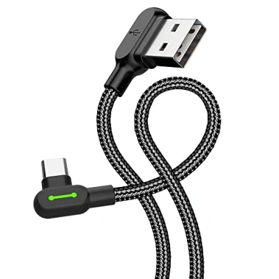 Afbeelding van mcdodo USB naar type C kabel, 90 graden gebogen, led indicator, 1,8 m, zwart