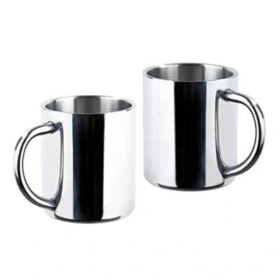 Afbeelding van Roestvrijstalen thermobeker, dubbelwandig, set van 2, isolatiebeker met ca. 200 ml inhoud, campingbeker, koffiekopje, drinkbeker, beker, geïsoleerd, vaatwasmachinebestendig