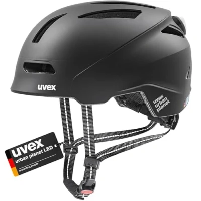 Afbeelding van uvex urban planet led robuuste fietshelm voor dames en heren incl. licht individueel passysteem black matt 58 61 cm