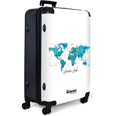 Afbeelding van NoBoringSuitcases.com® Koffer groot Reiskoffer lichtgewicht Wereldkaart Blauw Kleurrijk Rolkoffer met 4 wielen Grote trolley XL 98 liter bagage